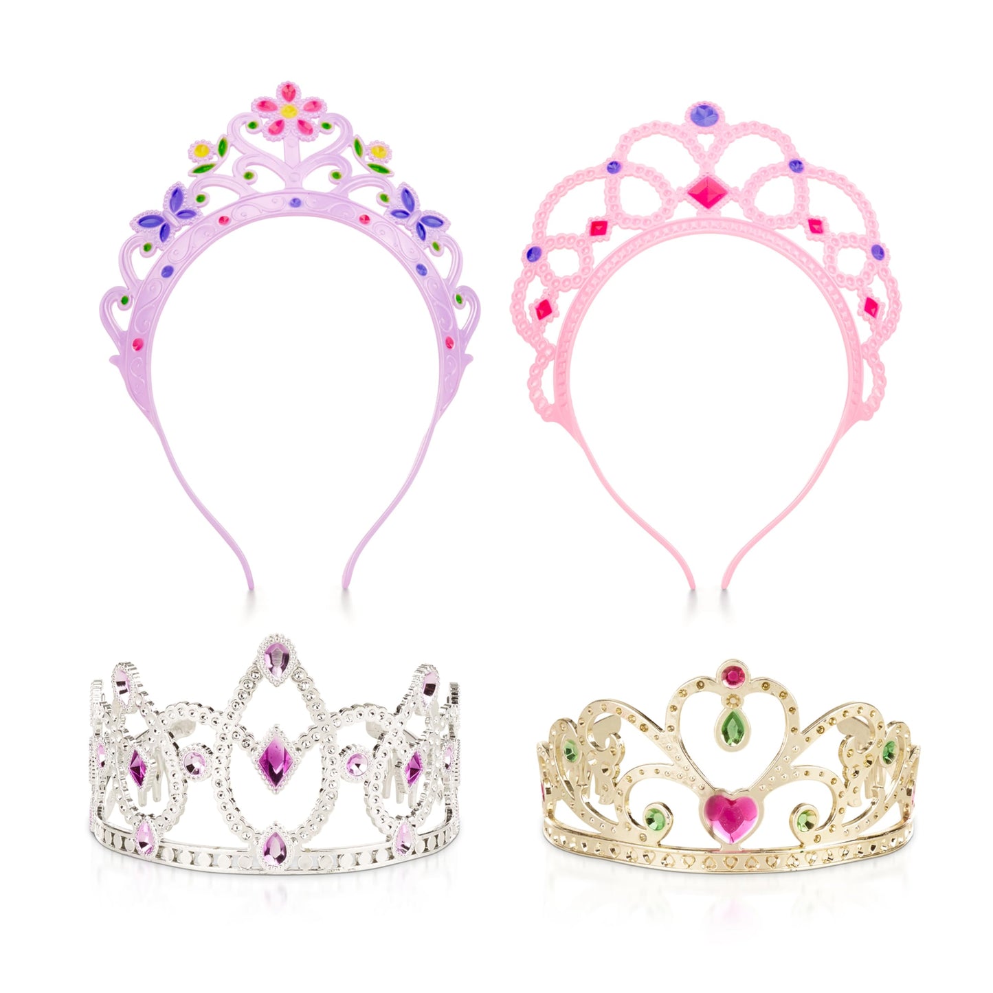 Melissa & Doug Dress-Up Tiaras For Costume Role Play (4 Pcs),Pink, Purple, Silver, Gold