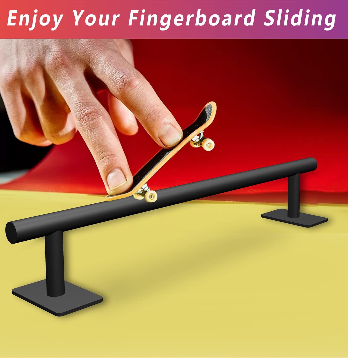 Professional Fingerboard Flat Rail enhanced Solid Steel Construction Fingerboard Deck Fingerboard Ramp Great Add for Fingerboard Parks Black Powder Coated Finish Non-Slip Foam Feet (round)