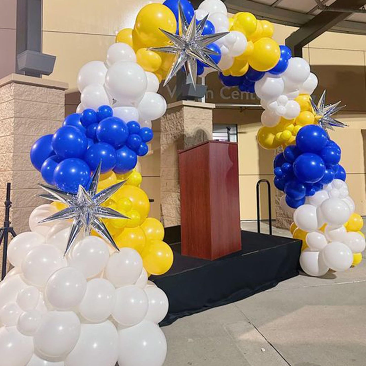 Paready Blue And Yellow Balloons, 30 Pcs 12 Inch Matte Yellow Blue And White Latex Balloons With Ribbons For Birthday Baby Showe