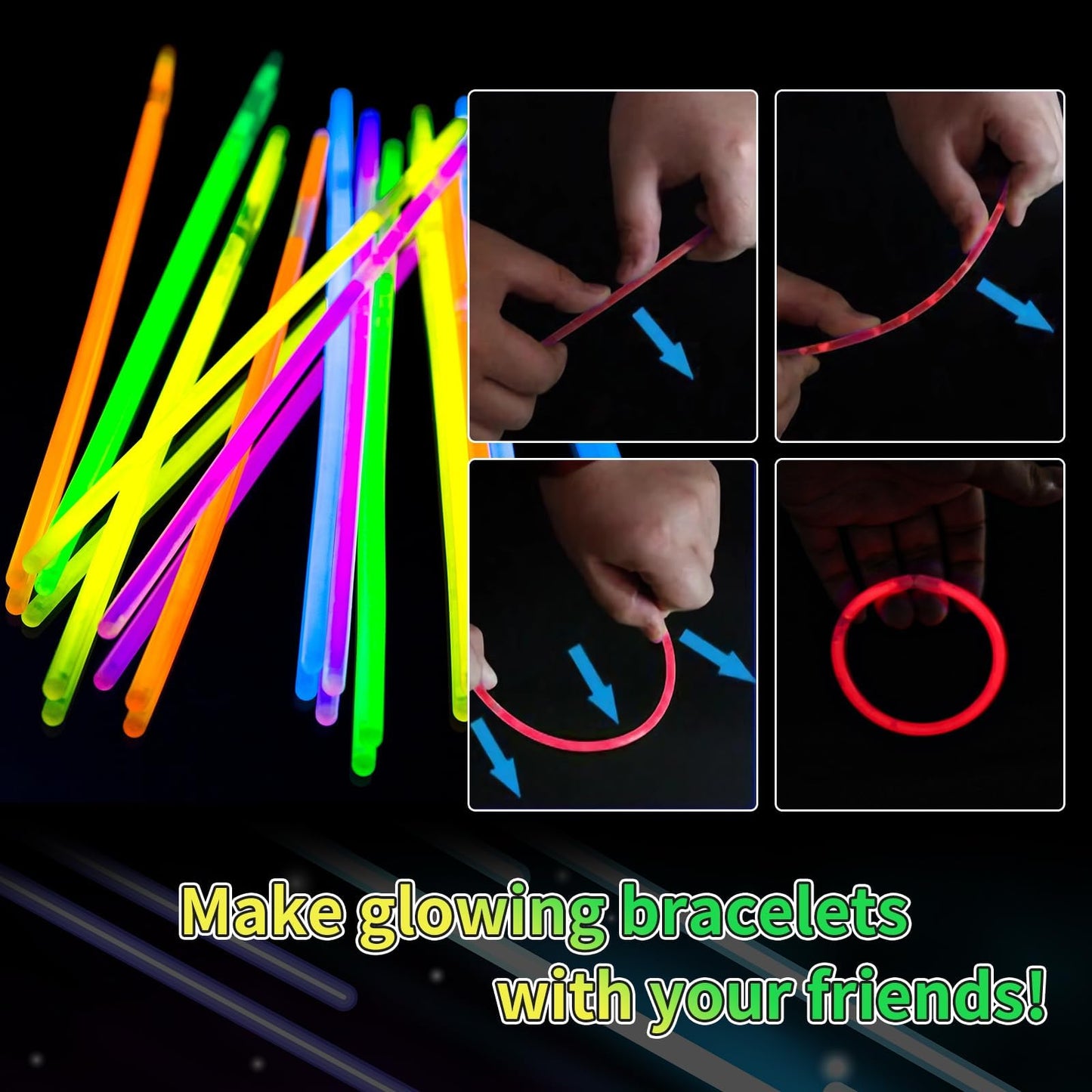 Taikula 60 Pack 8    Yellow Glow Sticks Bulk with 60 Connectors Neon Glow In The Dark Party favors Supplies for Holiday Birthday