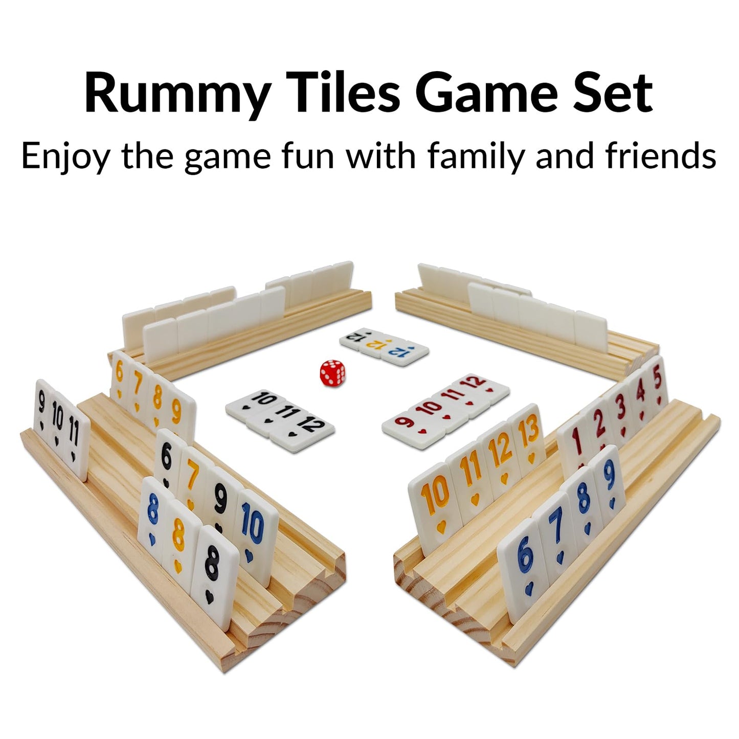 MIDOLITE Rummy Cube Game Set - 106 Wooden Tiles with 4 Racks, Travel Case, Family Game Night, White