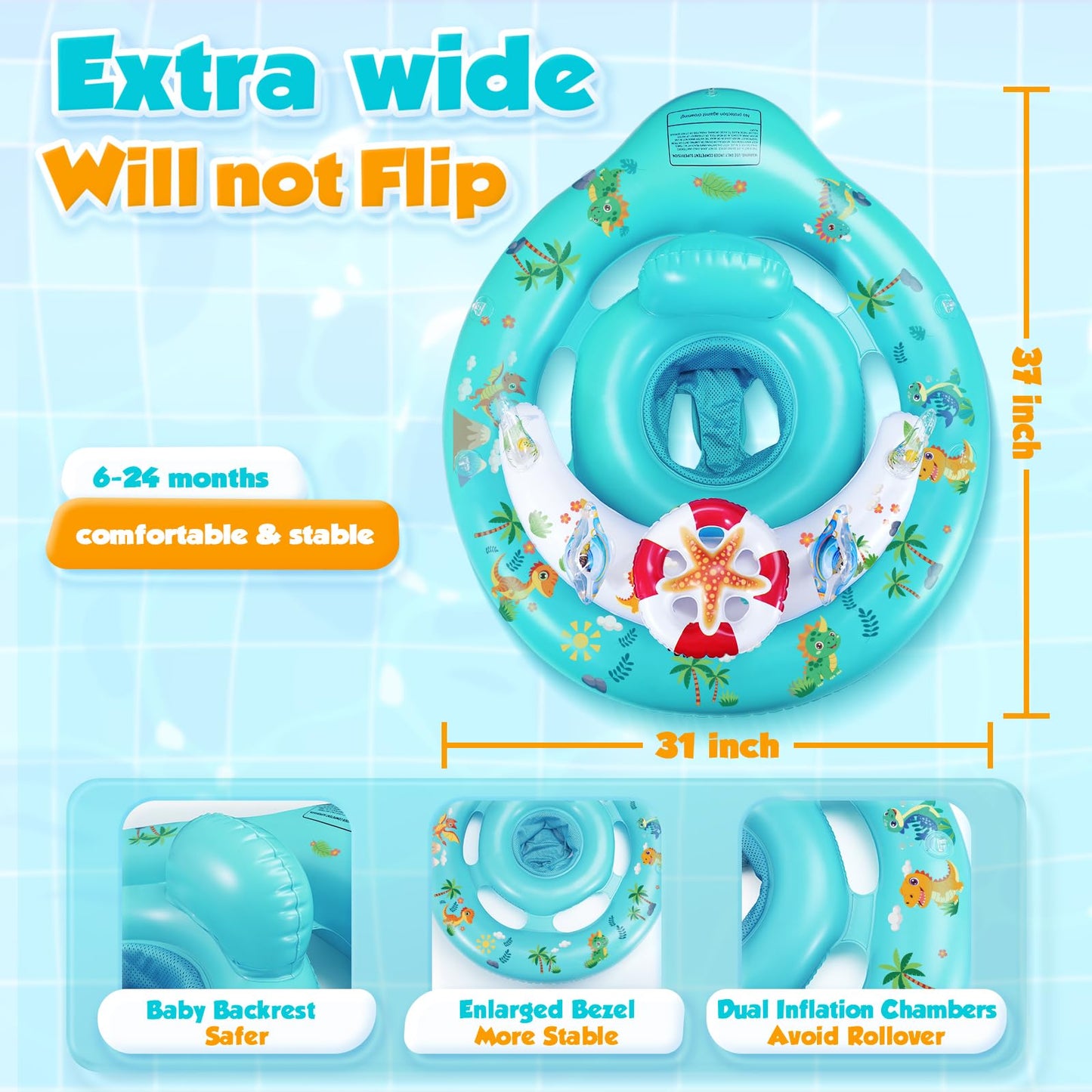 Baby Pool Float With Canopy Upf50+ Sun Protection, Inflatable Kids Pool Floats With Toy Play Console For Baby 6-36 Months, Infan