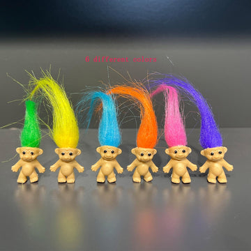 60Pcs Long-Haired Lucky Mini Troll Dolls, Assorted Hair Colors, 0.78'' Bodies, 2'' Hair. Cake Toppers, Action Figures, School Pr