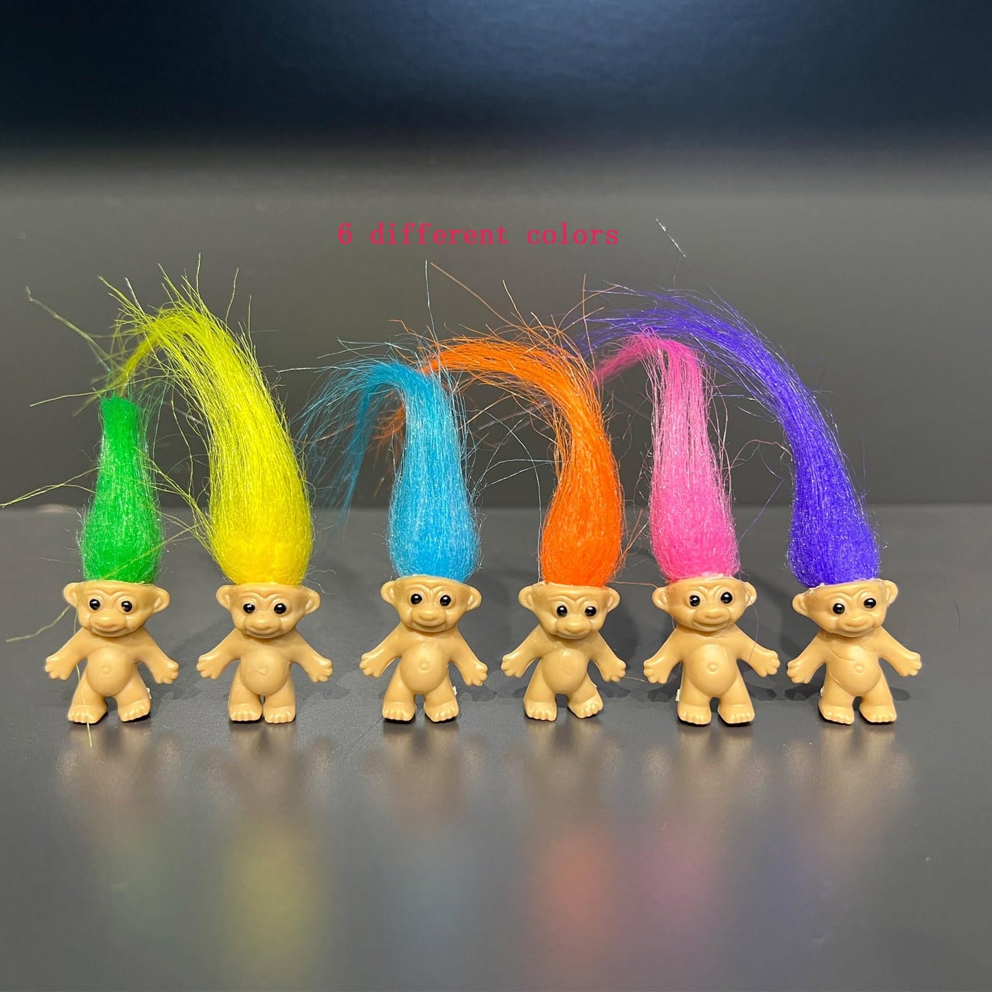 30pcs Long-haired Lucky Mini Troll Dolls, Assorted Hair Colors, 0.78'' Bodies, 2'' Hair. Cake Toppers, Action Figures, School Pr