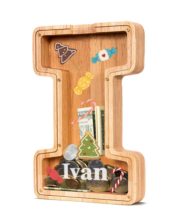 Summidate Wooden Letter Piggy Bank| Piggy Bank For Boys Girls Toddler| Alphabet I Money Bank| Coin Bank Birthday Gift For Kids|2024 Graduation Money Box (I)