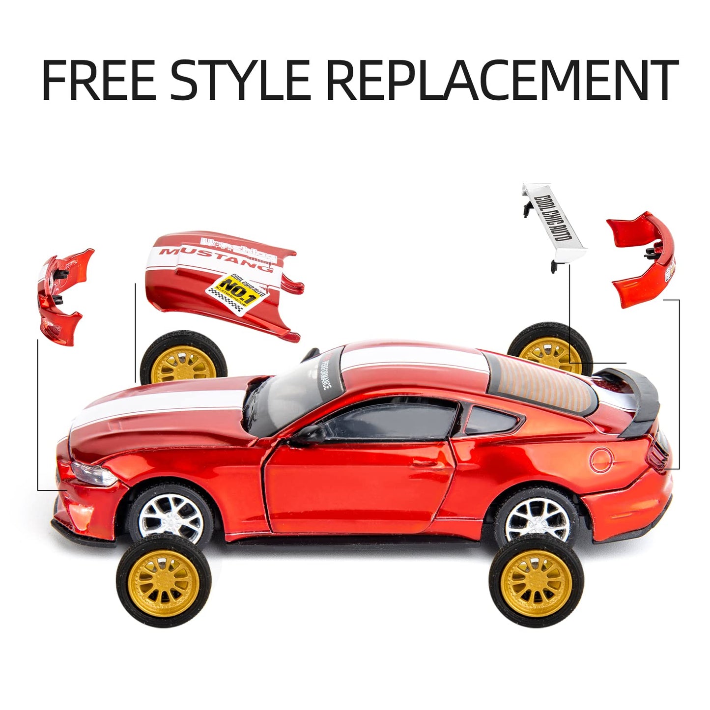 TGRCM-CZ 1/42 Ford Mustang Car Model, Take Apart Assembled Car, DIY Car Model kit Educational Building Toys, Children's Gifts, C