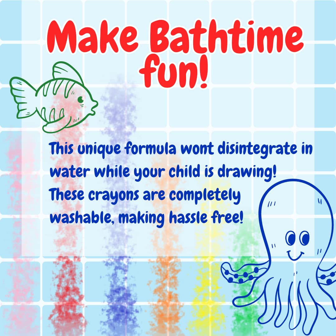 Bath Crayons Super Set -Set of 12 Draw in the Tub Colors with Bathtub Storage Mesh Bag -Non-Toxic, Safe for Children, Wont Disi