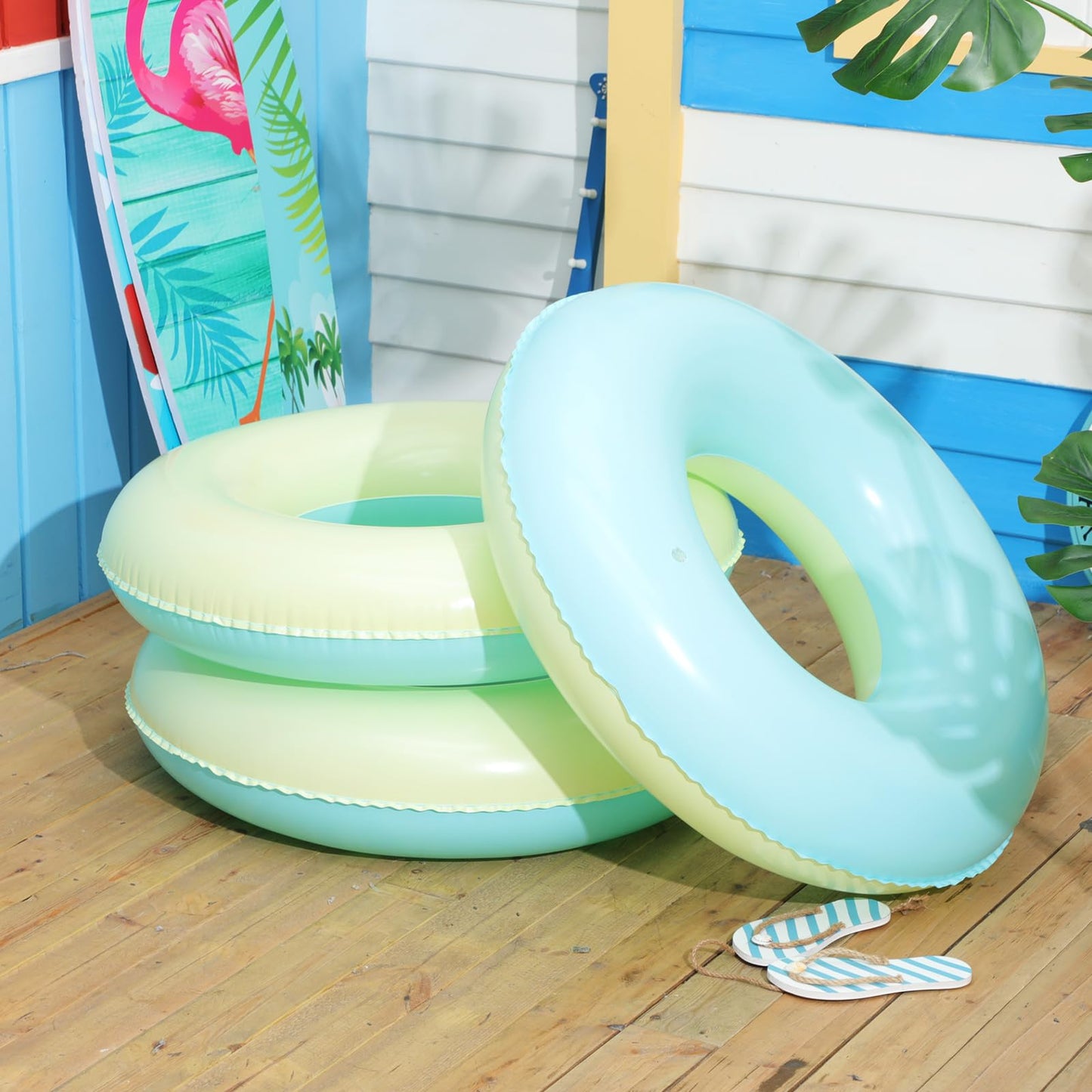 ShinyRelief 4 Pcs Inflatable Pastel Pool Floats 30'' Macaron Swim Inner Tube for Kids mature-themeds Swimming Rings Raft Floats Toys Summer Beach Swimming Pool Bachelorette Party Supplies(Yellow Blue)