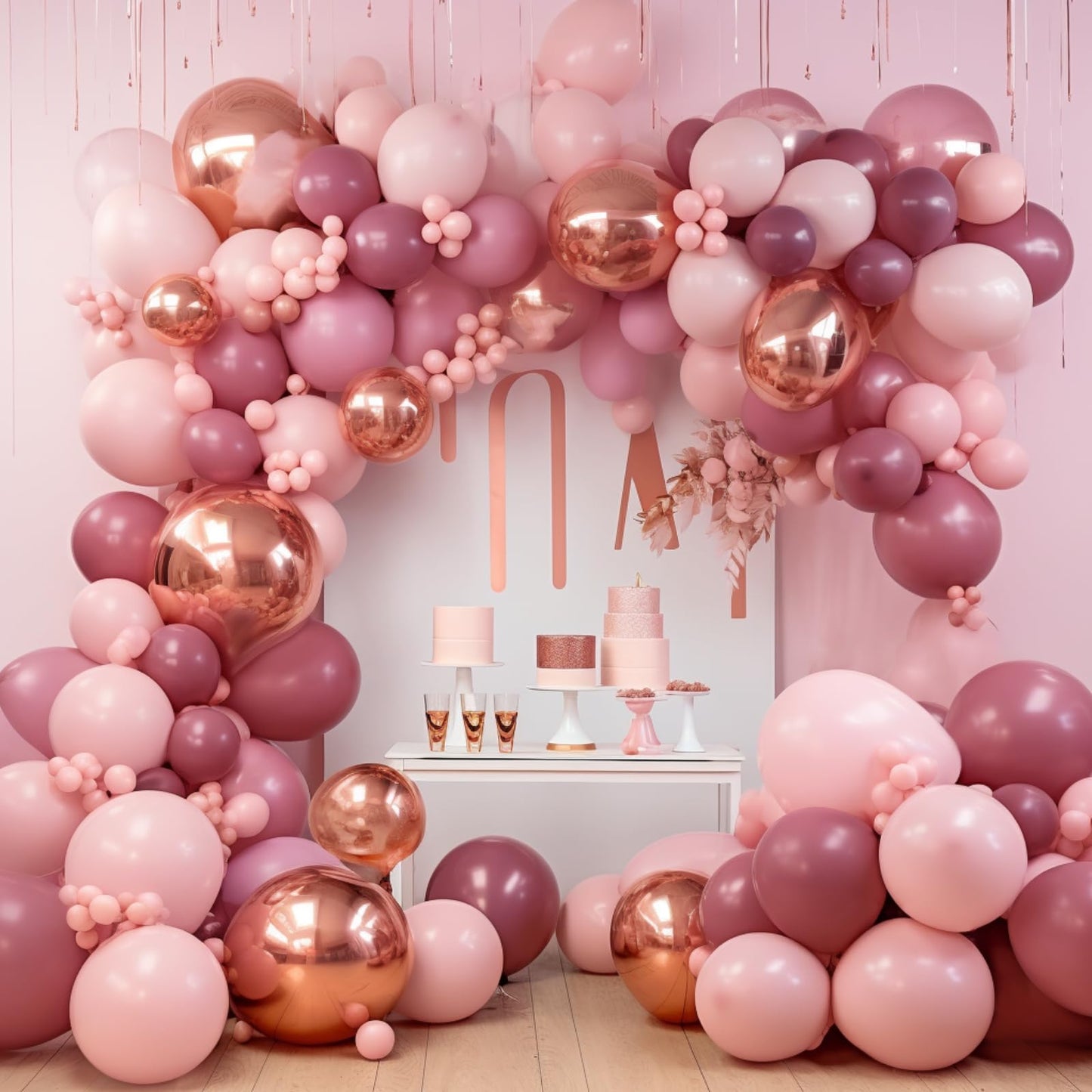 Partywoo Boho Pink And Rose Gold Balloons, 140 Pcs Boho Pink And Metallic Rose Gold Balloons Different Sizes Pack Of 18 Inch 12 Inch 10 Inch 5 Inch For Balloon Garland Or Arch As Party Decorations