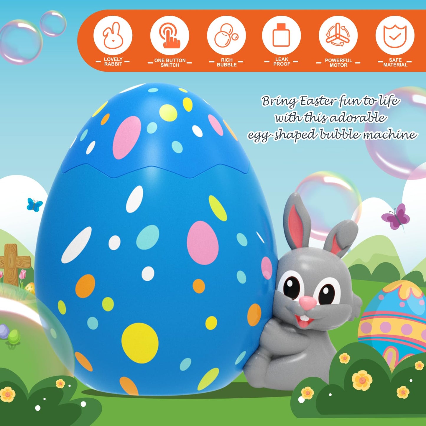 Easter Egg Bubble Machine For Kids Automatic Bubble Blower Rabbit Bubble Maker For Outdoor Easter Party Gift For Toddlers Blue