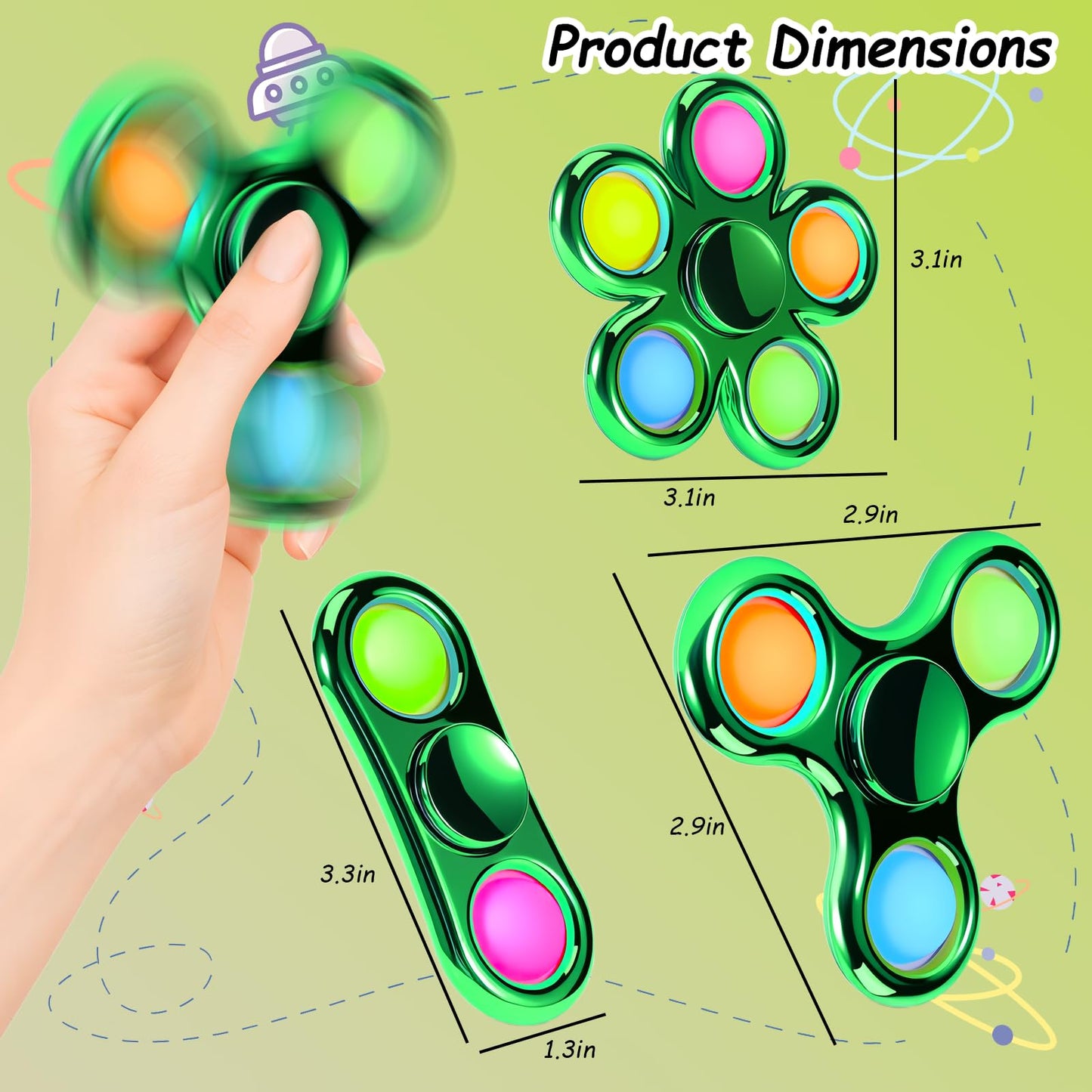 FIGROL Fidget Spinner 3 Pack Pop mature-themed Fidget Toys for mature-themed Anxiety Relief  Spinners for Teen Boys Kid Birthday Gifts Prize Halloween Party Favor & Goodie Bag Fillers(Green)