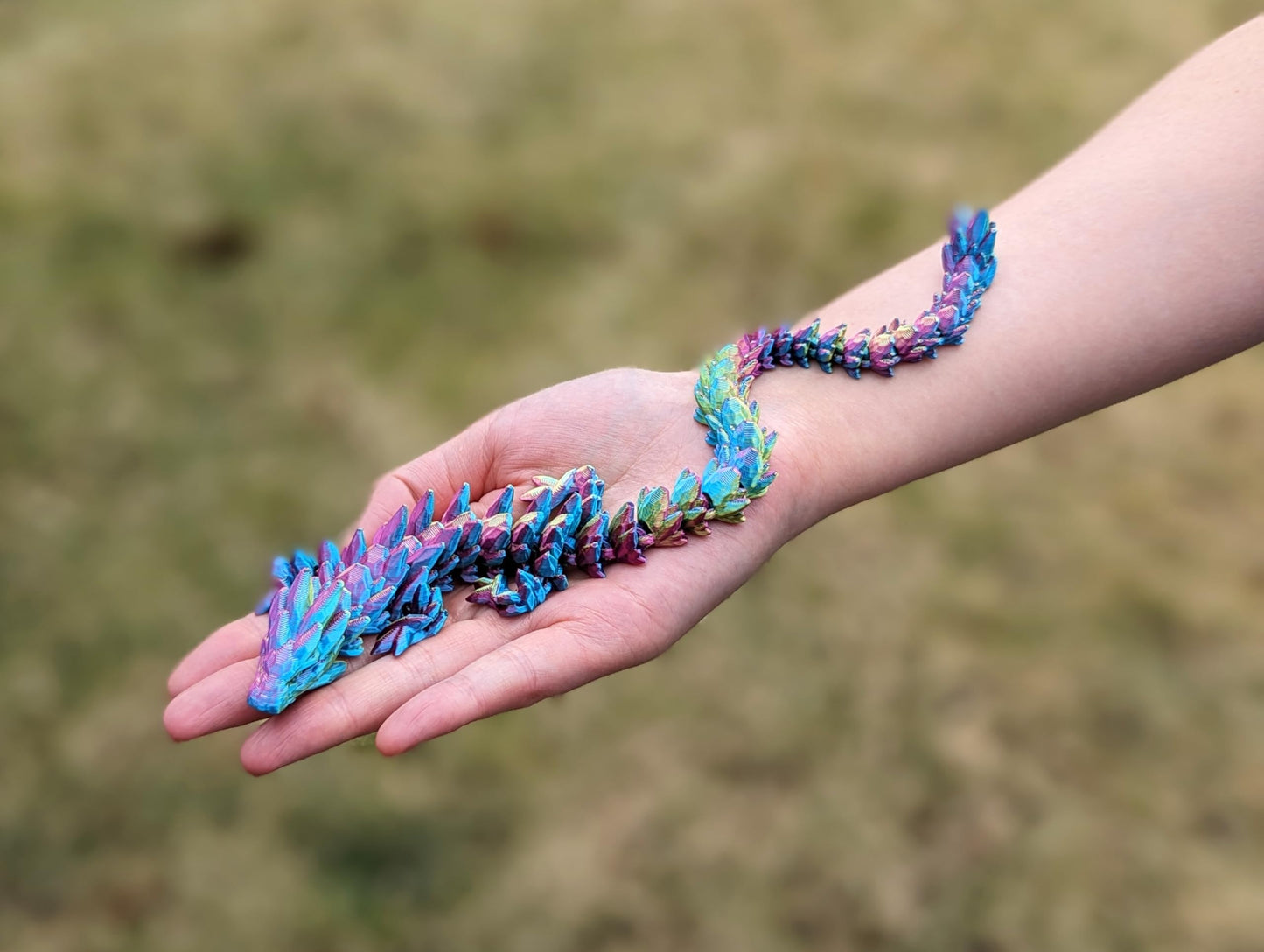 Subpoly 12 Articulated Gem Stone Dragon - New 2024 Ver - Multi Color 3D Printed Plastic Dragon Figure - Rainbow Pearlescent Colors - Interlocked Body Segments and Legs (Medium 12  Blue Raspberry)