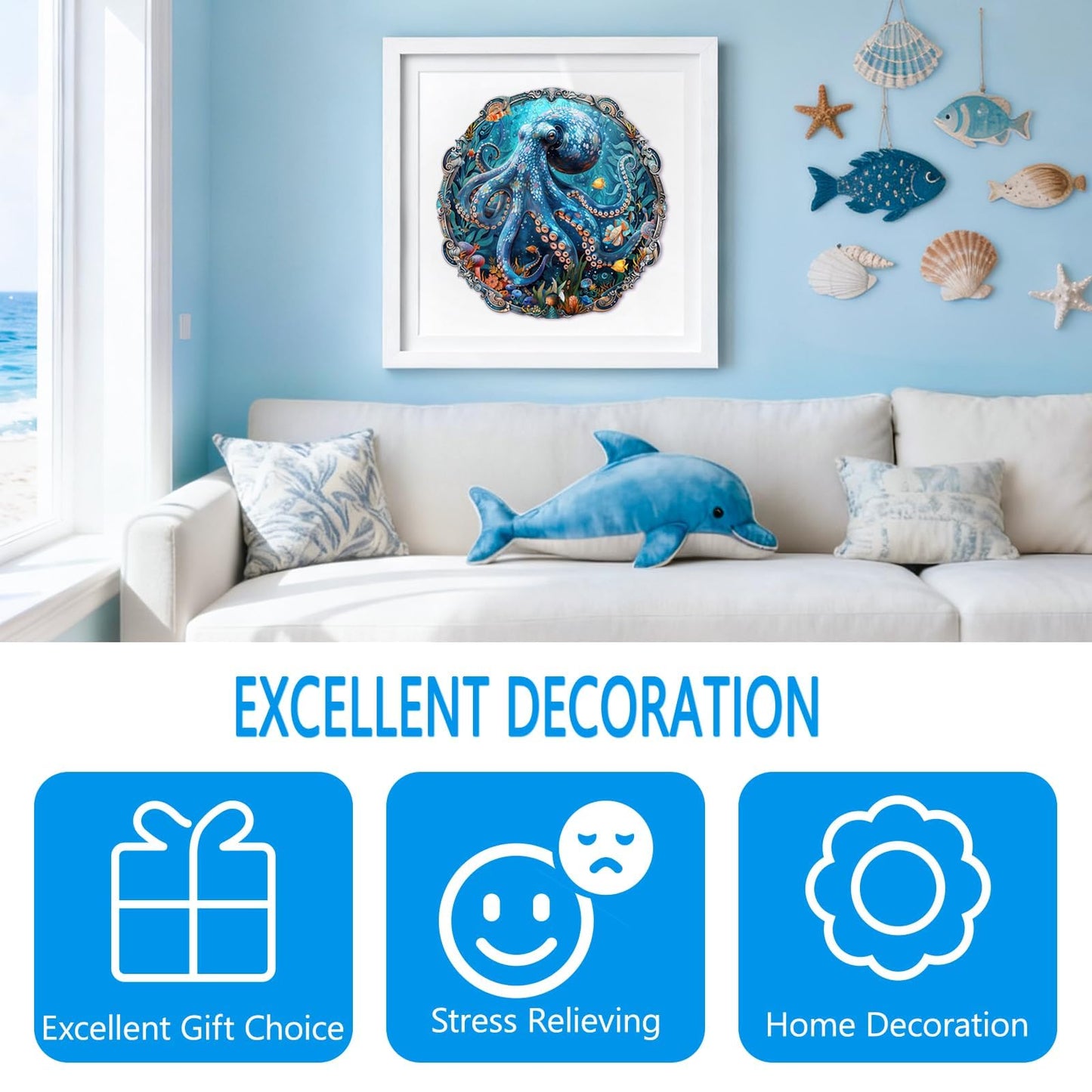 Wooden Puzzles for mature-themeds  Mystic Tentacles Wooden Jigsaw Puzzle  Wood Puzzles mature-themed  Unique Shaped Octopus Puzzle for mature-themeds  Fun Gifts & Home Decor (L-13.4 * 13.4in - 290 pcs)