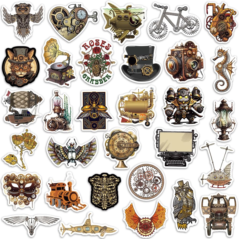 Steampunk Stickers For Laptop Steampunk Stickers For Water Bottles Waterproof Antique Steampunk Stickers Pack (75 Pcs)