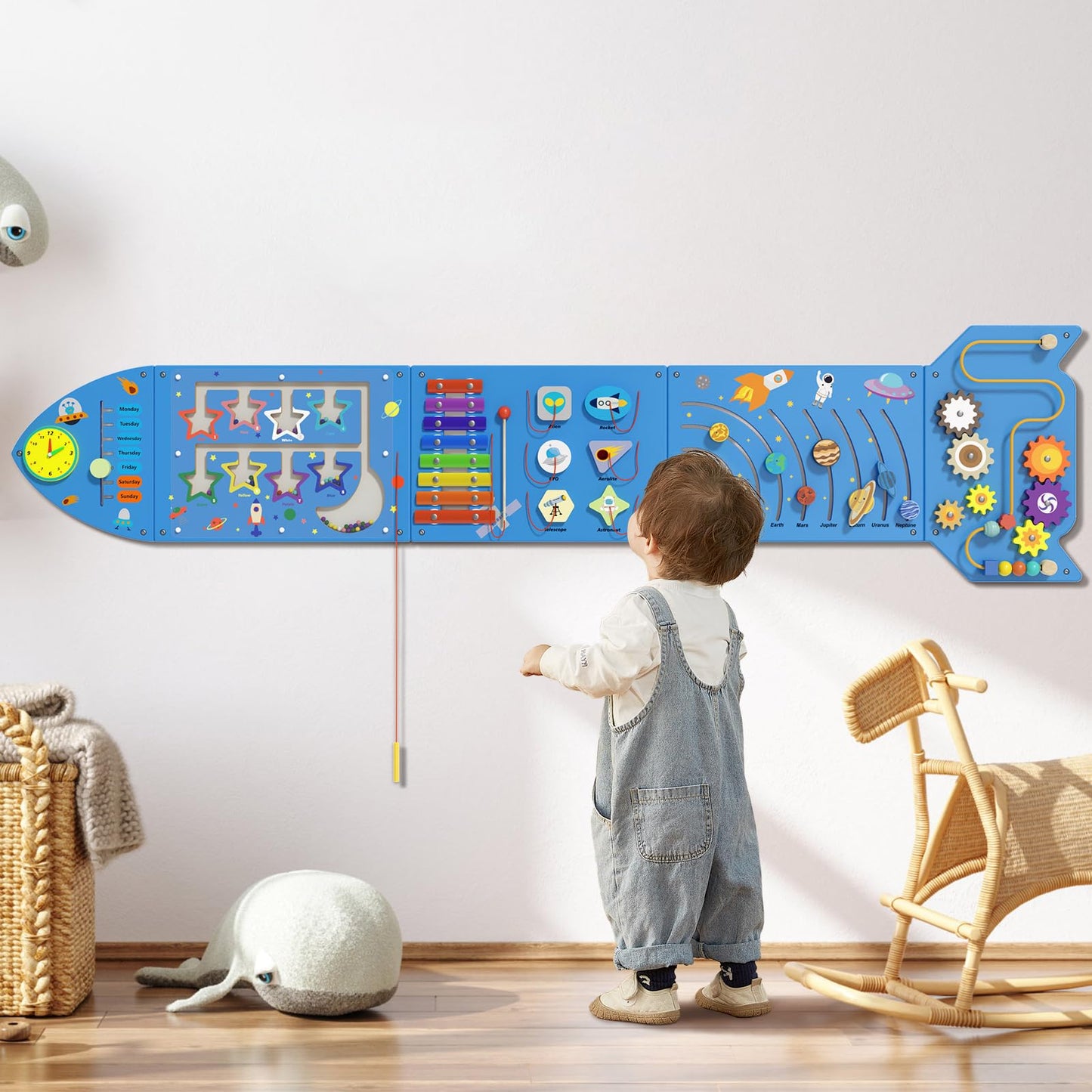 NIGWET Rocket Sensory Wall Panel - Montessori Toddler Activity Cube, Blue