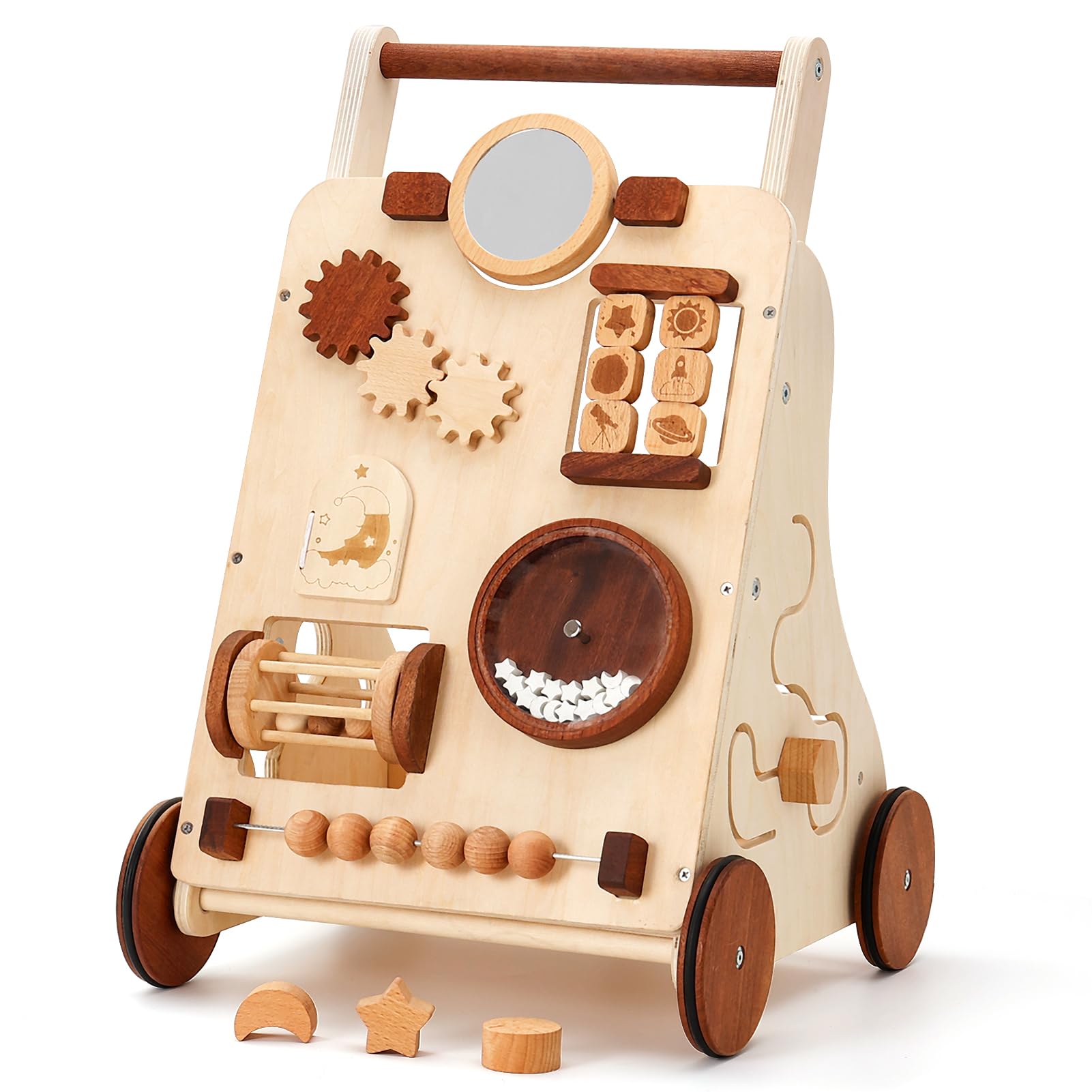 Woodtoe Wooden Baby Walker, Adjustable Speed Push Walker, Montessori Walker for Boys and Girls, Baby Activity Center, Sit to Sta