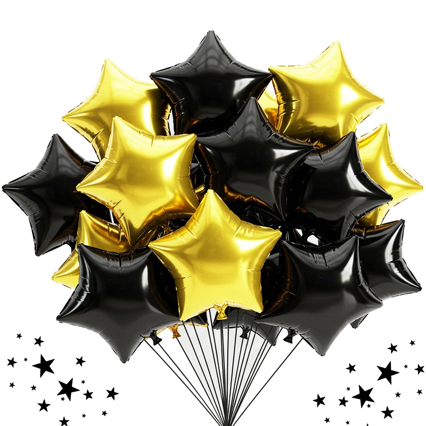 TONIFUL 30Pcs 18 Inch Large Black Gold Star Shape Foil Balloons Big Stars Helium Mylar Ballons for Birthday Wedding Baby Shower 
