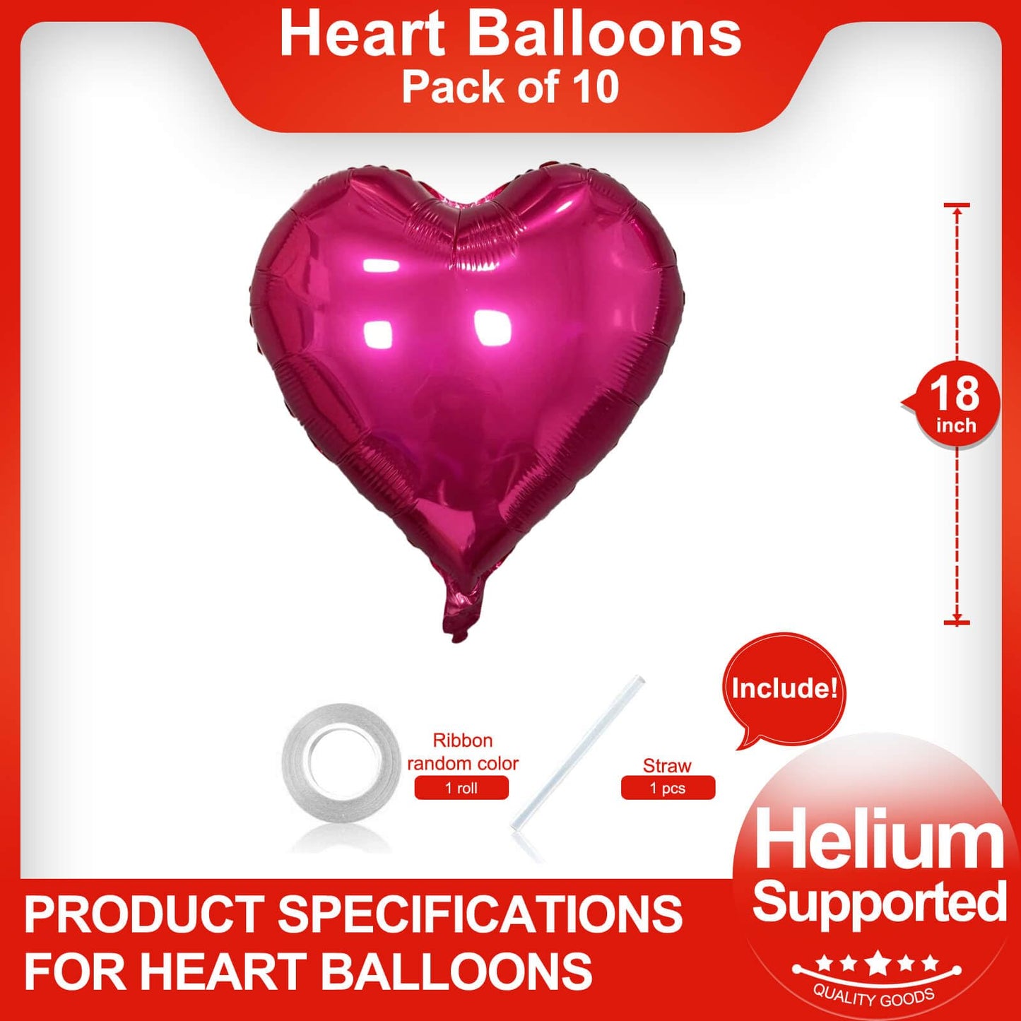 Hot Pink Heart Balloons Pack Of 10,18 Inch Vibrant Pink Valentines Day Balloons Heart Balloons For Valentines Day Decorations Pr