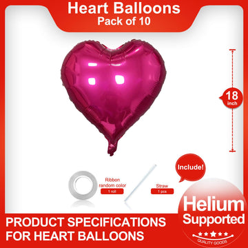 Hot Pink Heart Balloons Pack Of 10,18 Inch Vibrant Pink Valentines Day Balloons Heart Balloons For Valentines Day Decorations Pr