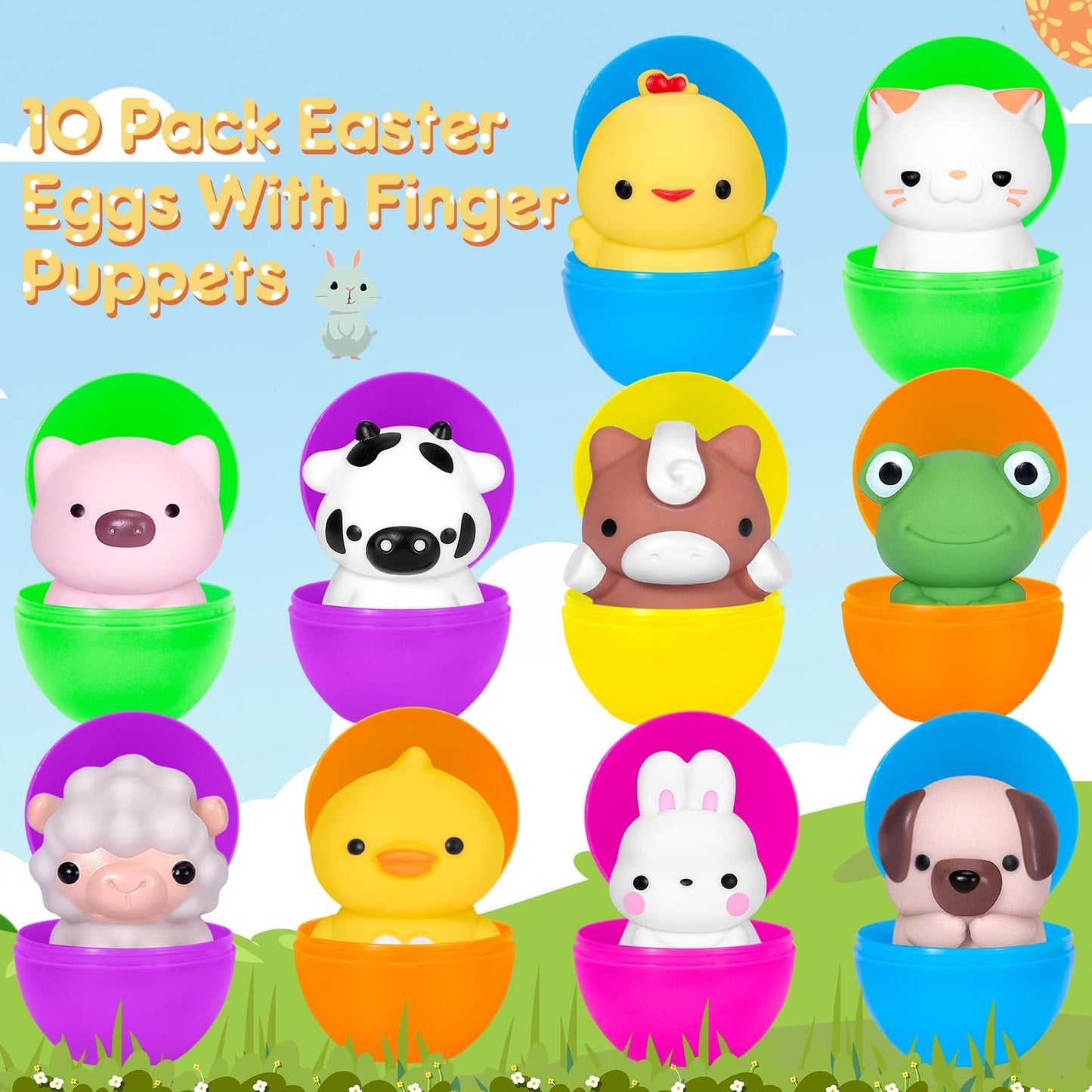 10 Pcs Prefilled Easter Eggs With Animal Finger Puppets Toys Easter Basket Stuffers Fillers For Toddlers, Classroom Prize Suppli