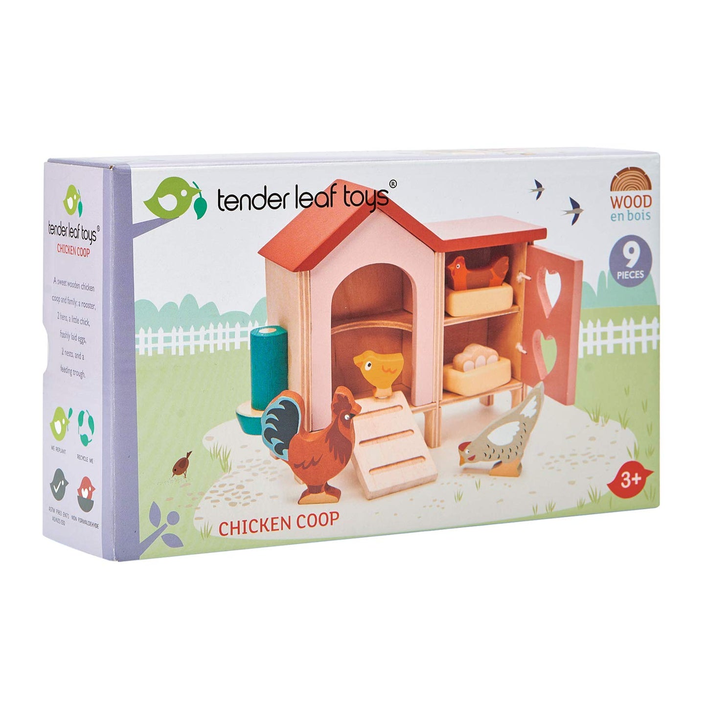 Tender Leaf Toys - Chicken Coop - 9 Pcs Miniature Henhouse Farm Animal Toys, Dollhouse Accessories Pretend Play Set For Kids Imaginative Play - Age 3+