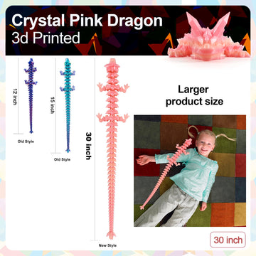 Rwsefk 30 In 3D Printed Dragon, 30Inch Dragon,3D Dragon Toy,Large Dragon Present,Ariculated Crystal Dragon (Peach Colour, 30Inch