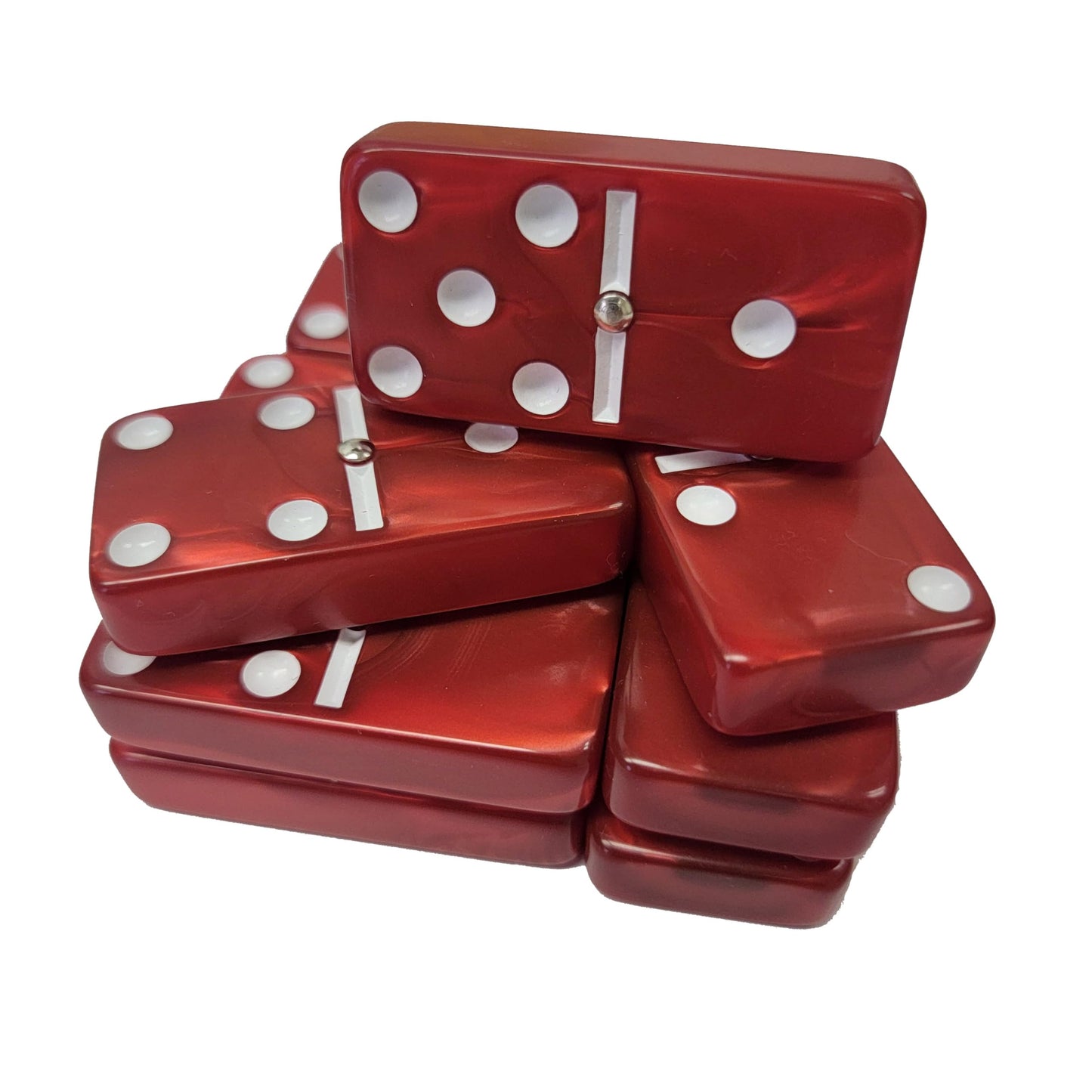 Domino Double 6 Red Marbleized Tiles With Spinners Jumbo Tournament Size In Elegant Black Velvet Bag