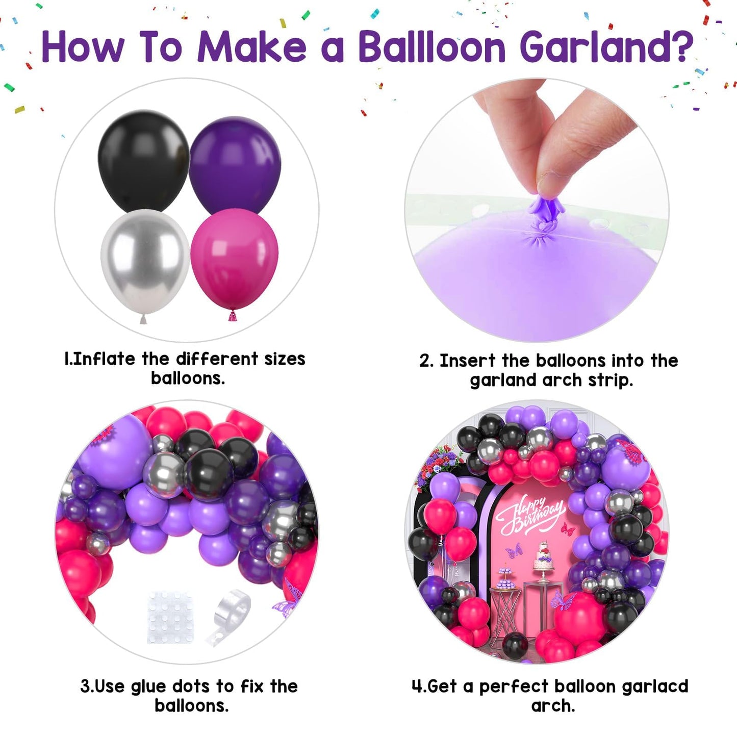 Paready Balloon Arch Kit - 125 Pcs Hot Pink & Purple Garland - Rubber Party Balloons for Kids Birthday, Baby Shower, Wedding