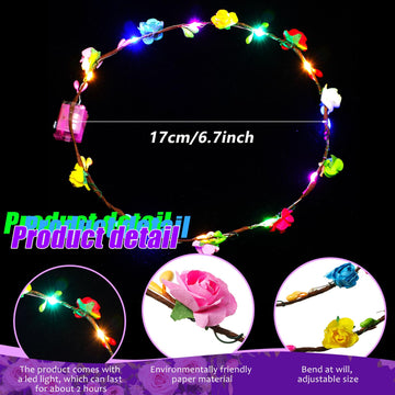Syhood 40 Pcs Led Flower Headband, Light Up Flower Crown Garland Headdress Floral Headpiece For Women Hair Accessories Valentine'S Day Holiday Birthday Wedding Party(Plum Blossom Style)