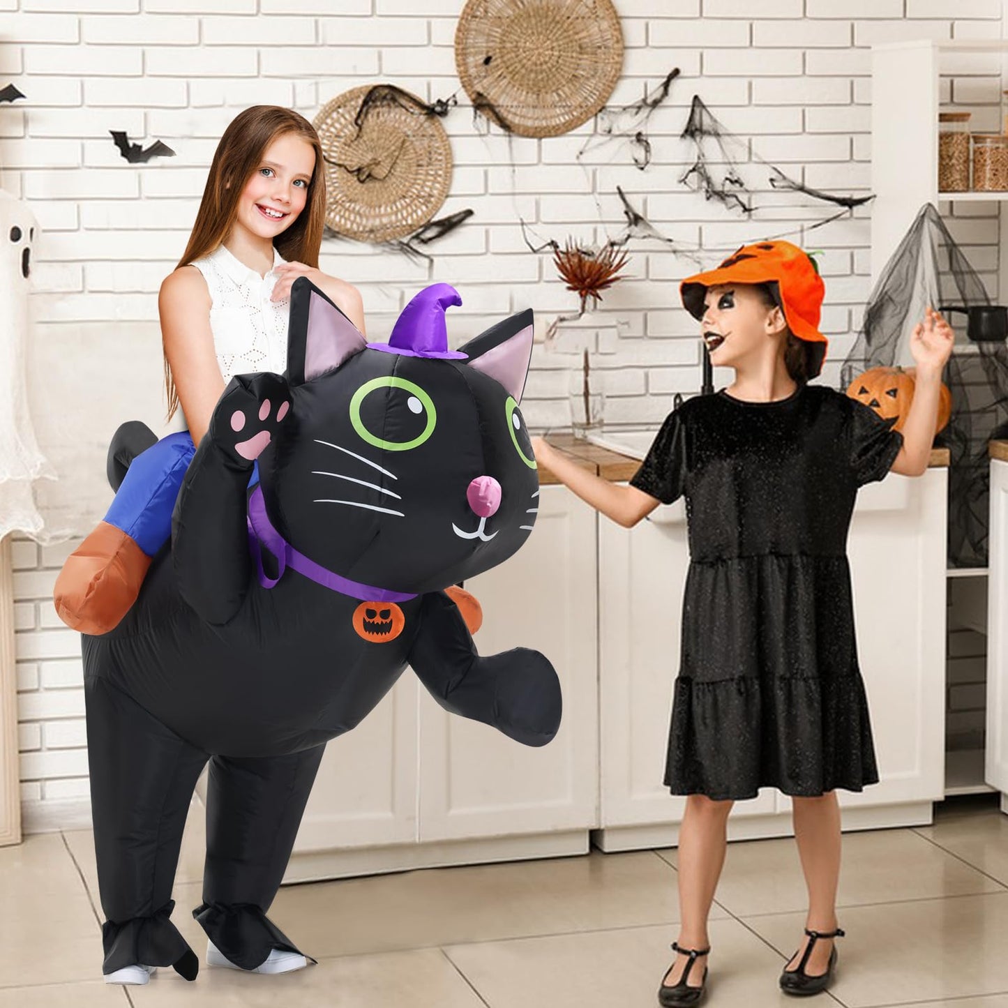 Searhmomo Inflatable Costume Cat For Kids Ride On Cat Blow Up Costumes,Funny Halloween Animal Costume For Girls Boys Cosplay Par