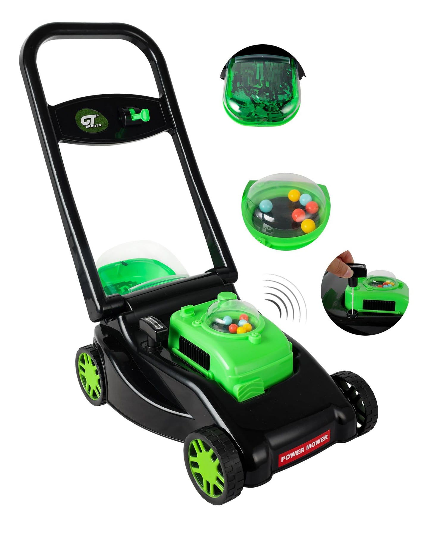 CT SPORTS Toddler Lawn Mower - Realistic Grass-Cutting Action, No Batteries, Black, Model XT-30018, Fun Outdoor Push Toy for Kids