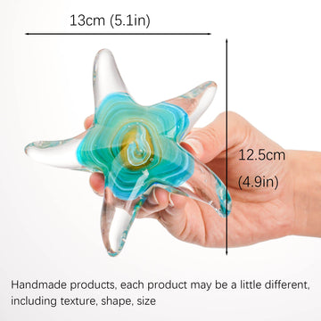 Qf Glass Star Fish, Crystal Handmade Glass Blown Table Decor, Starfish Figurine, Collectible Ornament,Clear And Green