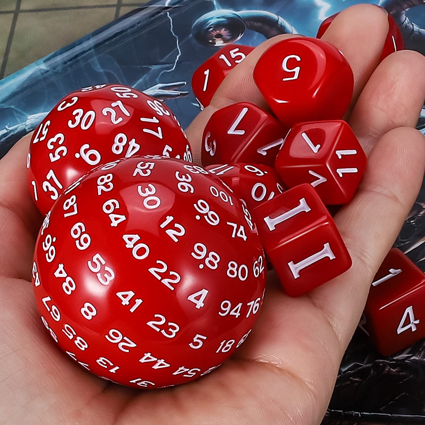CiaraQ DND Polyhedral Dice Set (15pcs) D4-D100 Game Dice with Dice Bag for Dungeons and Dragons Role Playing Table Games (Red &