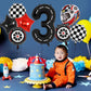 Race Car 3 Balloons, 40 Inch Racetrack Number 3 Balloon, Large Foil Mylar Racetrack Black 3 Balloon For 3 Year Old Birthday Race