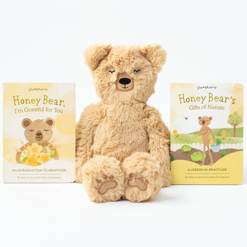Slumberkins 14' Honey Bear Kin & 2 Board Books Complete Set Bundle | Promotes Gratitude, Respect & Sharing | Social Emotional Tools For Ages 0+ (Honey Bear Kin Plush + 2 Board Books)