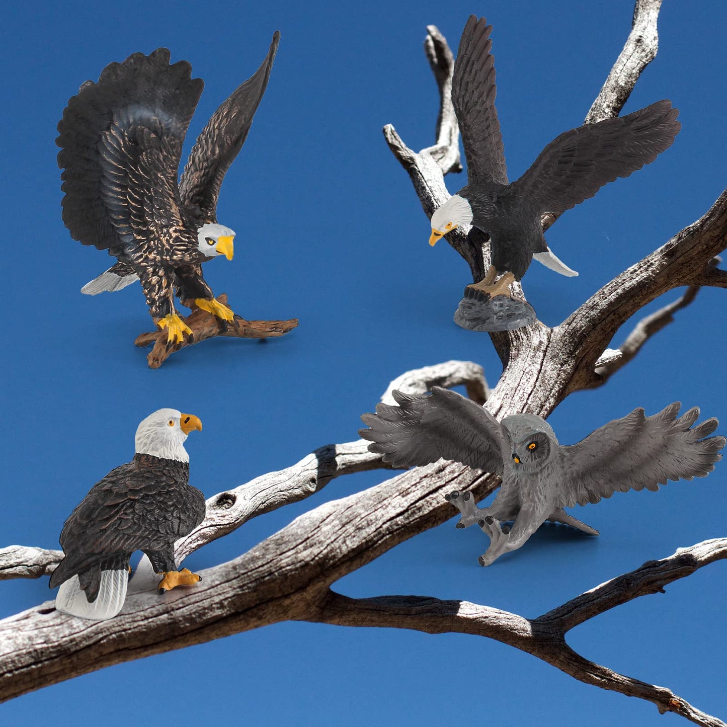 WONWONTOYS Forest Wildlife Bird Toy Set - Eagle Owl, Bald Eagle, Table Decorations, Christmas Scene, Cake Decoration, Children's