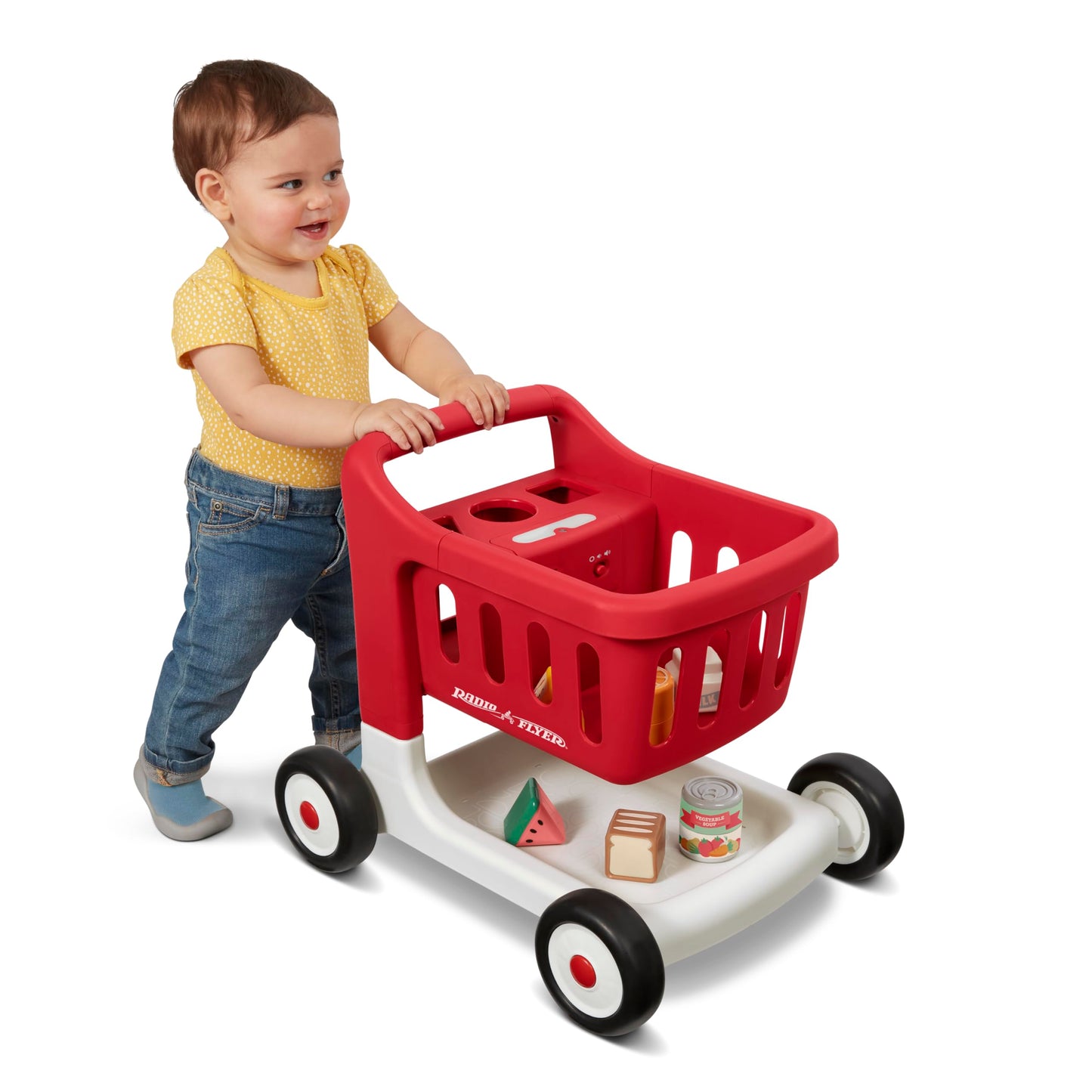 Radio Flyer Scan & Sort Shopping Cart with Lights & Sounds, Baby Walker with Wheels, Red Shopping Cart for Kids Ages 1+