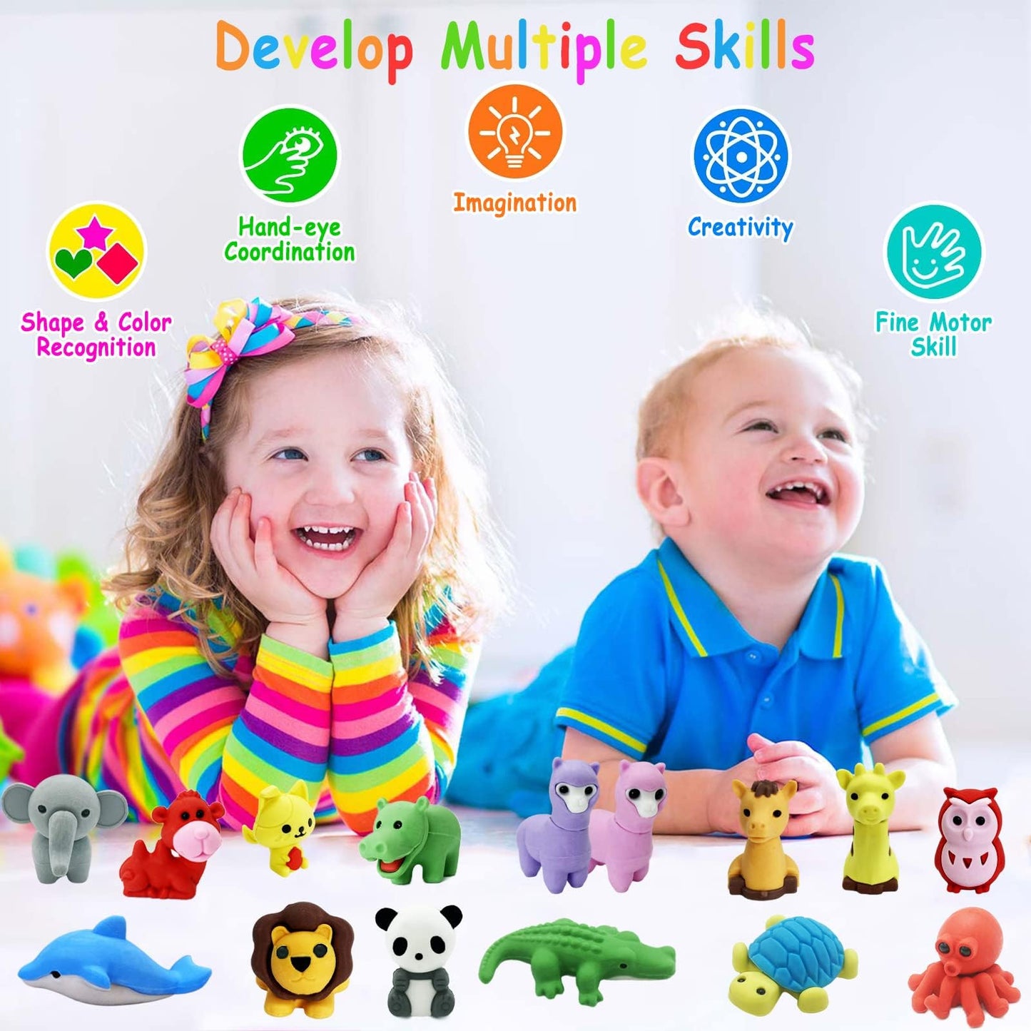 Kleeblatt 20Pcs Assembled Animal Erasers For Kids Bulk, Puzzle Mini Fun Desk Pets For Kids Classroom, Treasure Box Prizes,Party