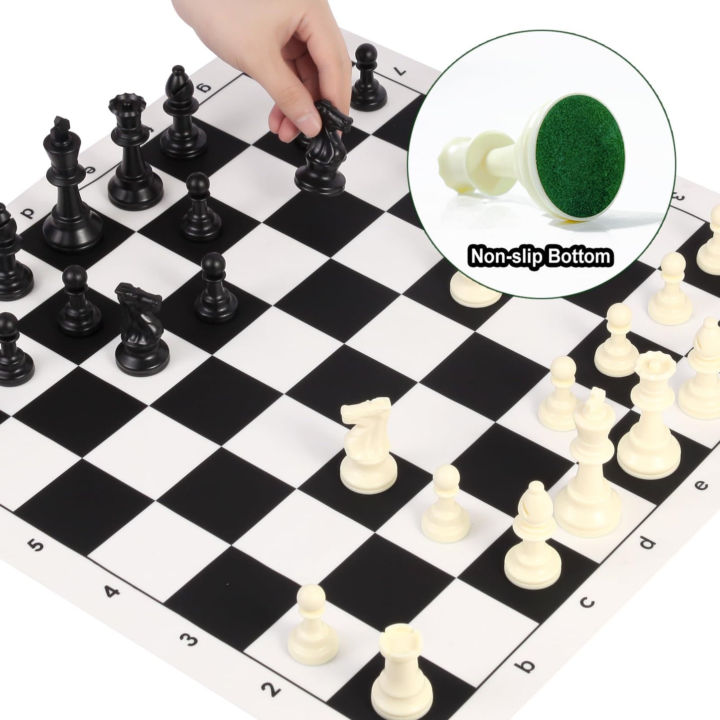 Chess Set 20'' Portable Chess & Checkers Set, Foldable Silicone Chess Game With Plastic Weighted Chess Pieces & Storage Bag, 2 I