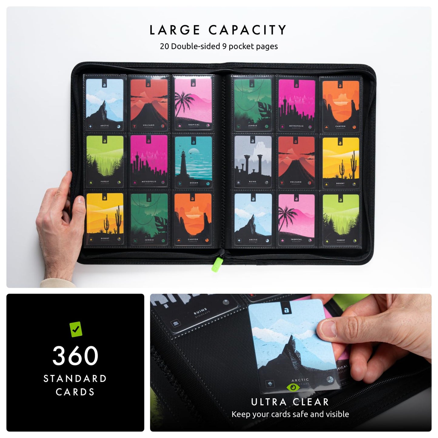 Vault X 9 Pocket Trading Card Zip Binder  360 Cards  enhanced Exo-Tec Album Material  20 Side-Loading Pages  Folder for Collectible Games  Sports  TCG (Black)