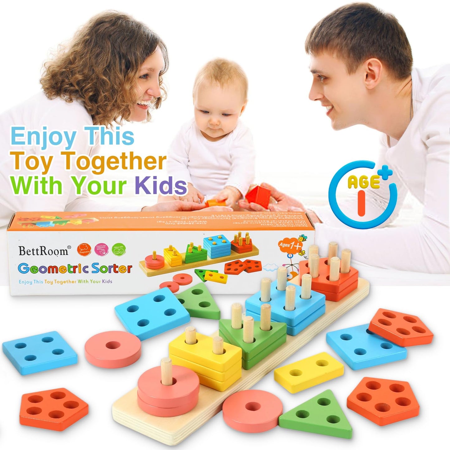 BettRoom Toddler Toys for 1 2 3 4 5 6 Year Old Boys Girls Birthday Gifts Montessori Wooden Educational Toys for Kids Learning Puzzles Shape Sorter Toy