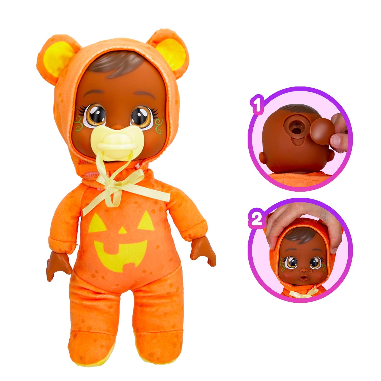 Cry Babies Tiny Cuddles Halloween Bonnie - 9'' Baby Dolls, Cries Real Tears, Orange And Yellow Pumpkin Themed Pajamas