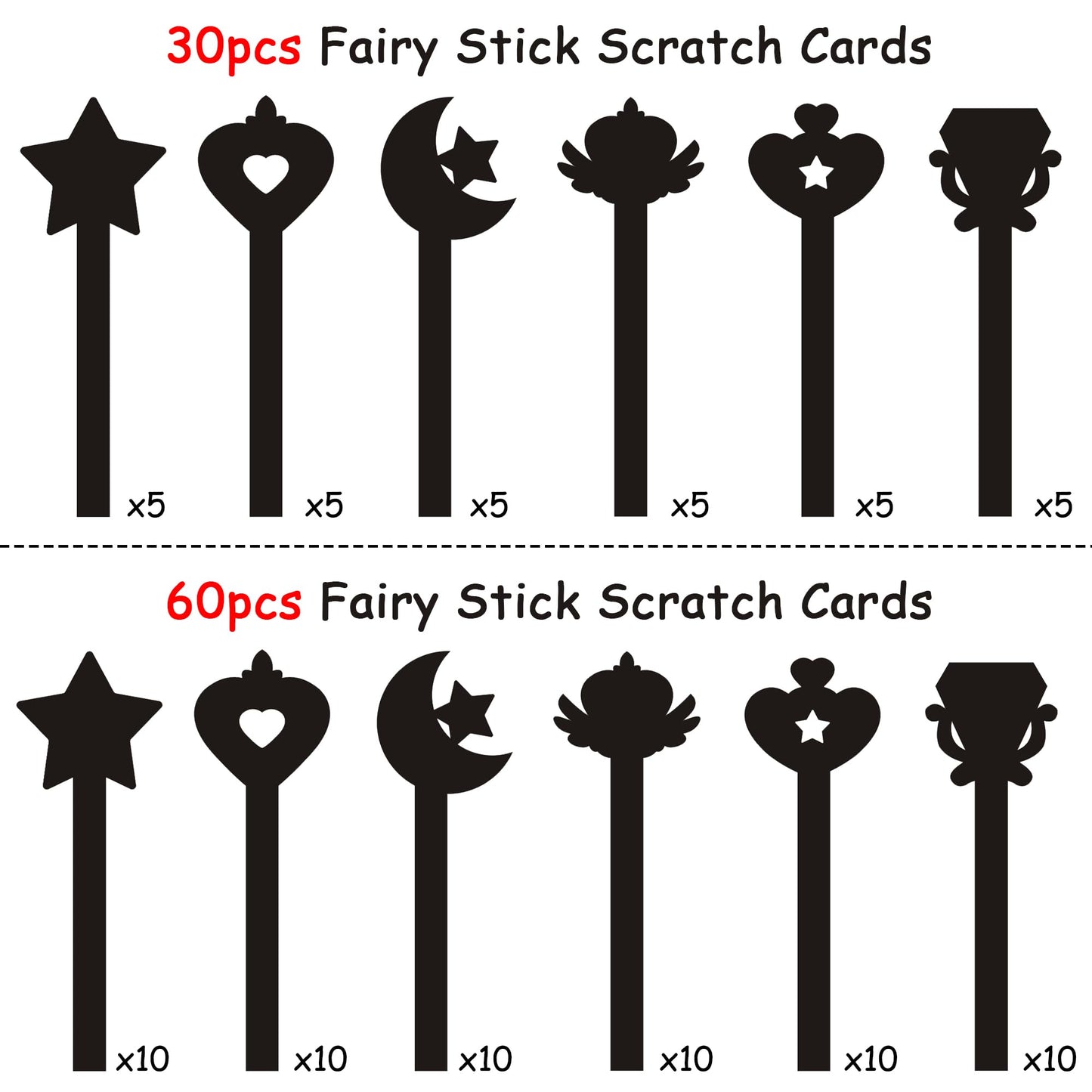 WATINC 30Pcs Fairy Stick Scratch Paper Art Set for Girls Birthday Party, Colorful DIY Craft Kit for Princess Party Favors, Fairy