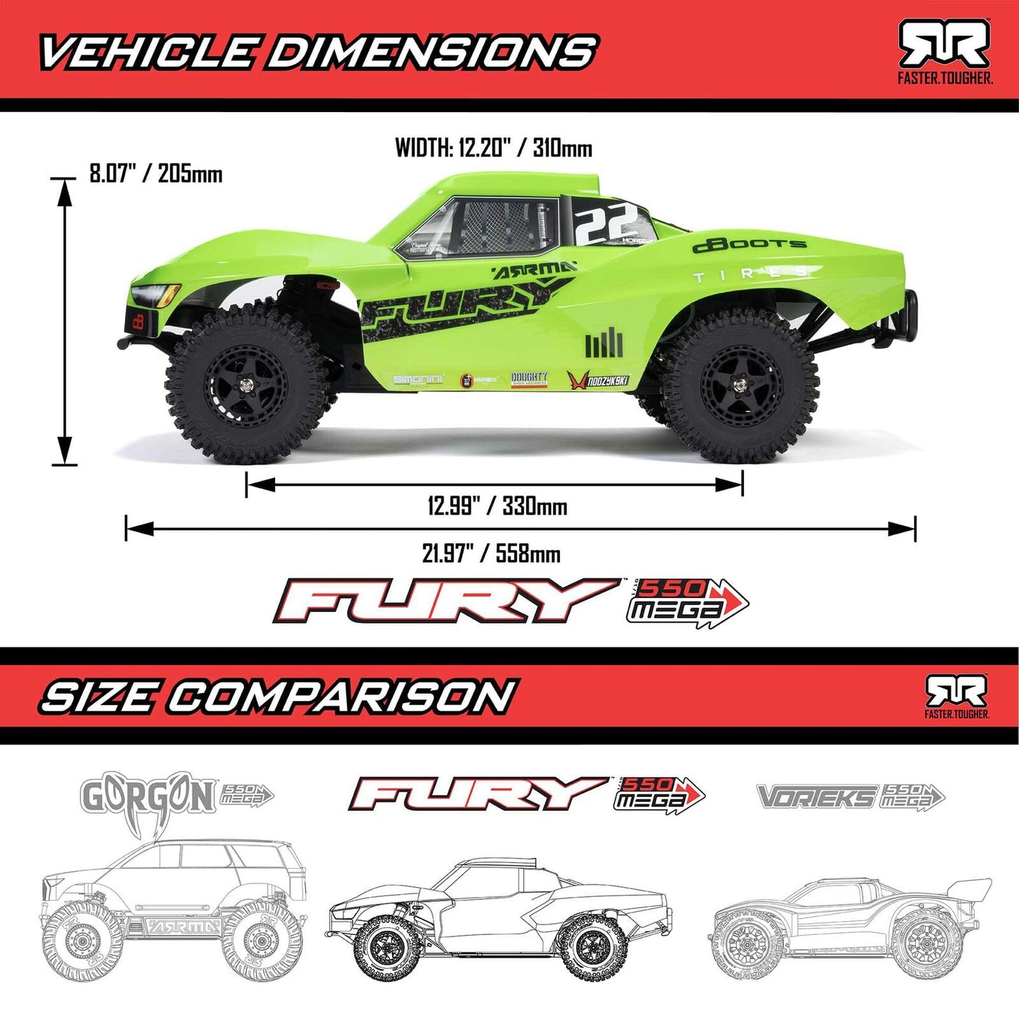 ARRMA RC Truck 1/10 Fury 2wd Short Course Truck RTR (Battery and Charger Not Included), Green, ARA3221T1