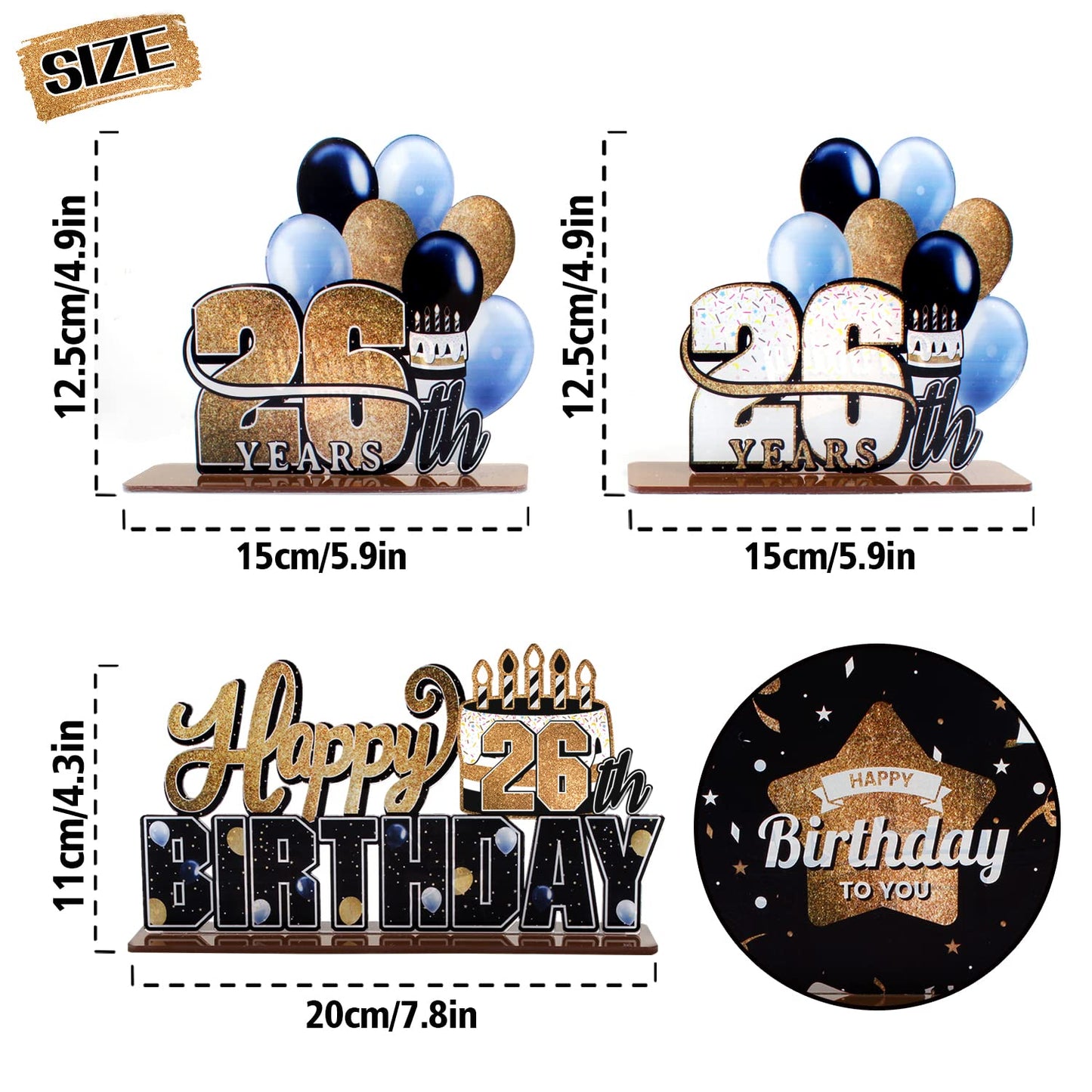 Lingteer Happy 26Th Birthday Gold Acrylic Table Topper Centerpieces Set - Cheers To 26 Years Old Birthday 26Th Bday Party Gift Decorations.