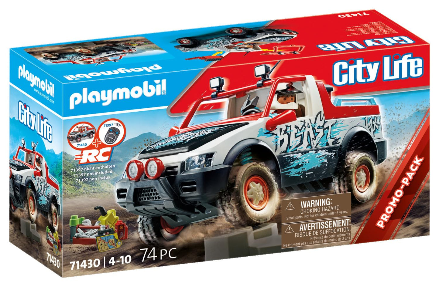 Playmobil Rally Car Toy Playset - 74 Pieces, Stuntman Mini Figure, Movable Axle, 348mm x 120mm x 187mm, Multicoloured, Model