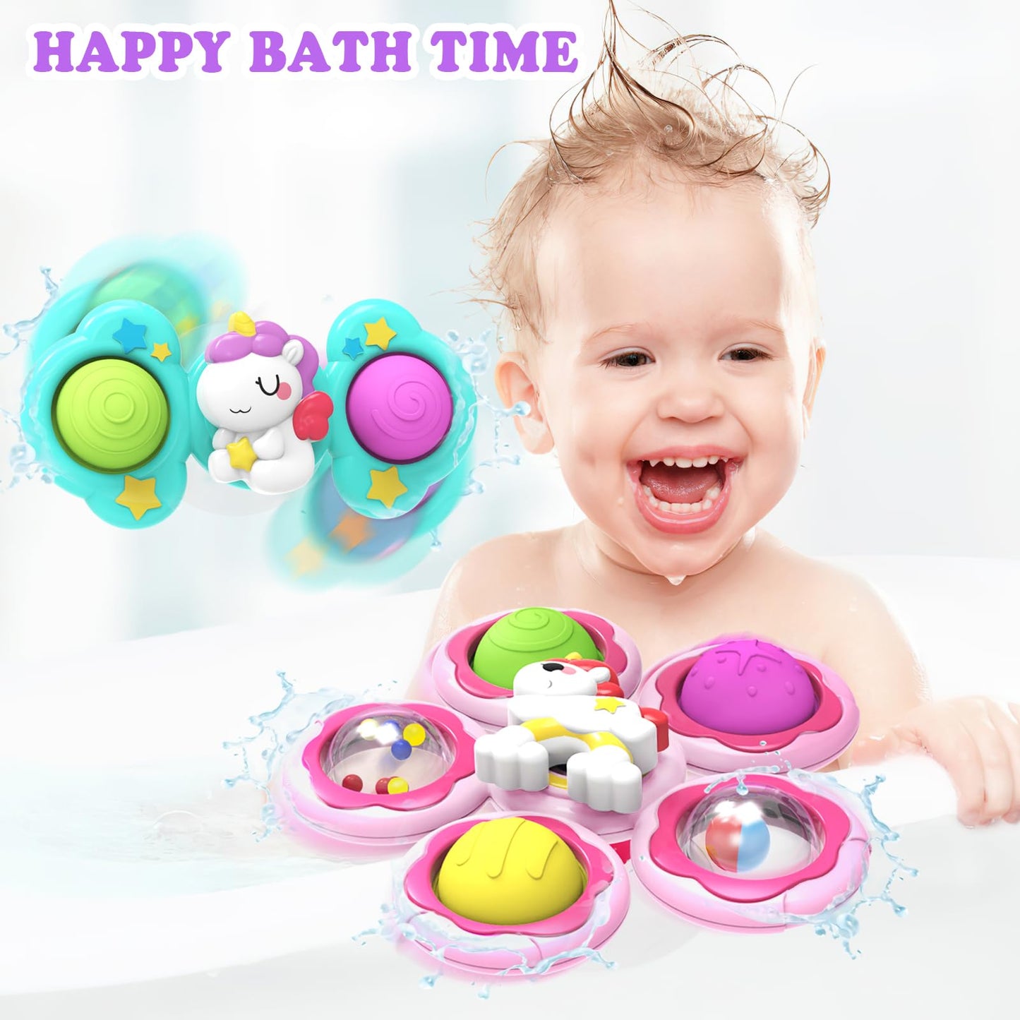 3Pcs Suction Cup Spinner Toys For 1 Year Old Girls Boys, Baby Bath Toys,Spinners For Kids Sensory Toys For Toddlers 1-3,Toddler