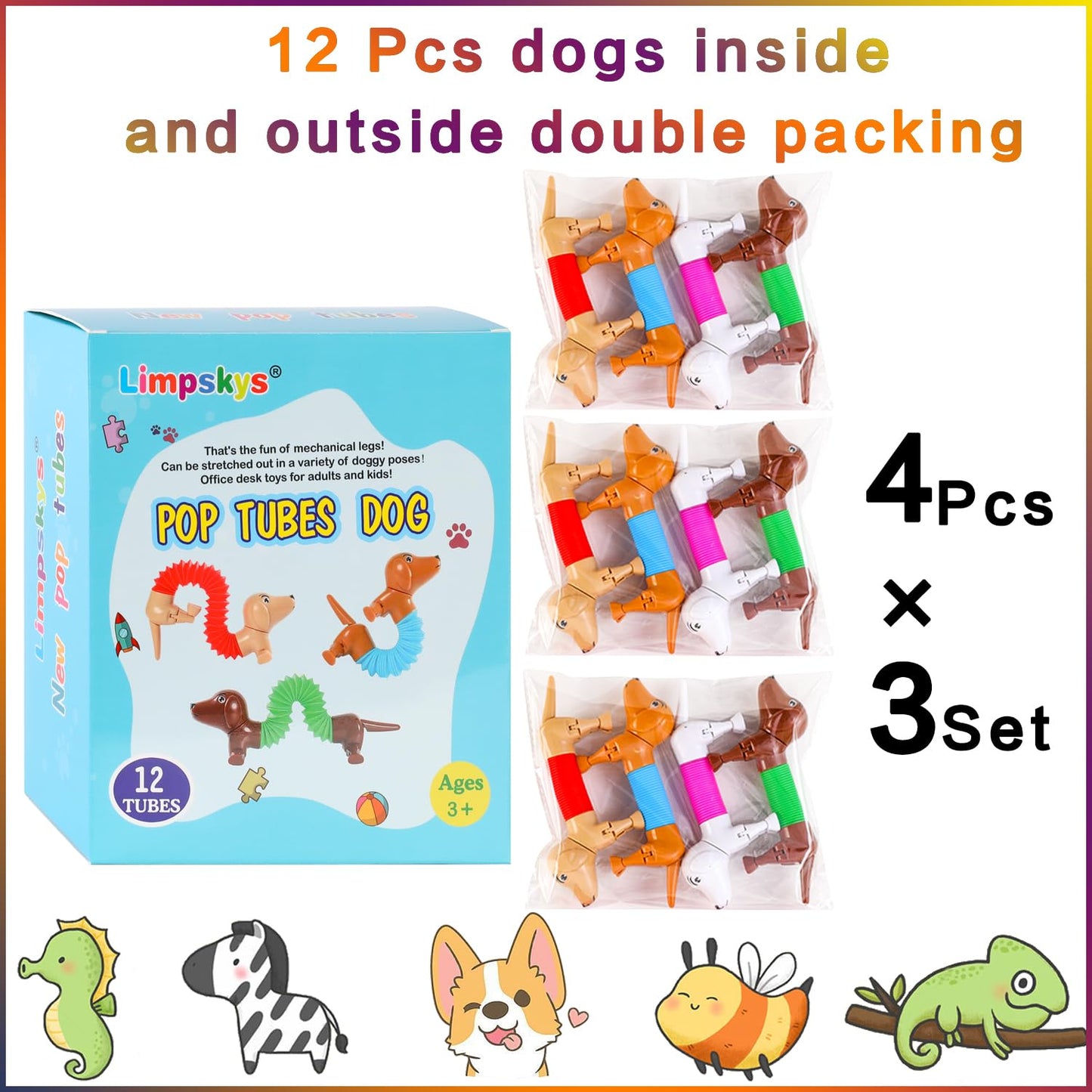 Autism Sensory Toys,New(12Pcs) Pop Tubes, Fidget Toys For Kids Girls,Toddler Toys Age 2-4,Kids Toys,Girls Toys,Sensory Fidget Toys,Sensory Toys For Kids 5-7,Dog Party Favors,Fidget Tubes,Sensory Tubes