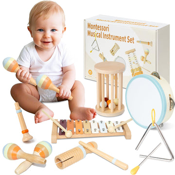 Baby Musical Instruments, Montessori Wooden Toys For Toddlers, Premium Wooden Musical Instrument Set For Kids Preschool Educatio