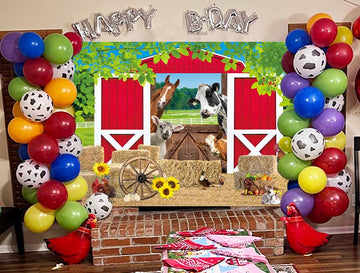 BAIFNEZ Farm Animals Backdrop Red Barn Farmhouse Barnyard Party Banner 8x6FT Country Farm Birthday Party Decorations for Kids Ba